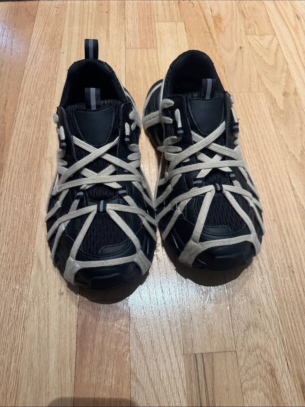 Azalea Wang Black Mesh Sneakers with Beige Webbed Lacing Size 11